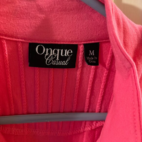 Onque Casuals Women's Pink Full-Zip 3/4 Sleeve Knit Jacket Ribbed~ Medium - Picture 4 of 6